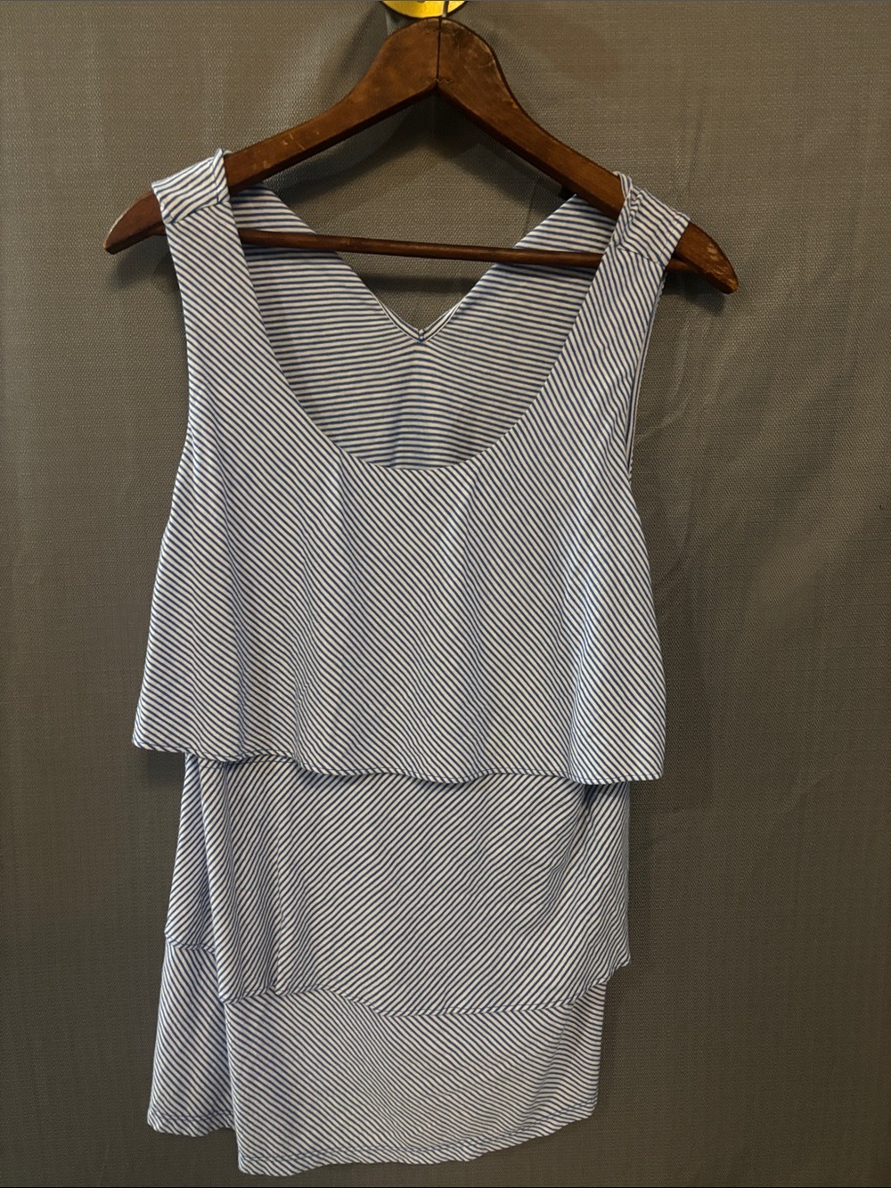 Ann Taylor Blue and White Layered Striped Short Sleeve Top
